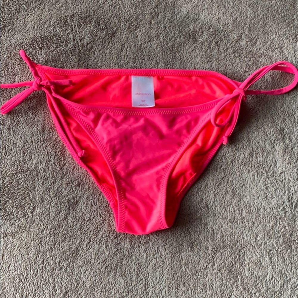 Hot coral pink side tie bikini bottoms small